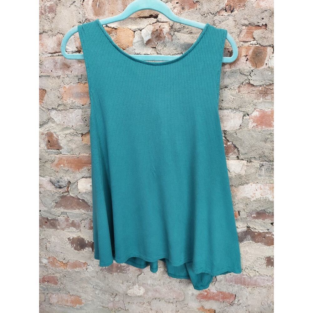 Old Navy Womens Tank Top Size 2X Teal Green Ribbed Knot Back Sleeveless